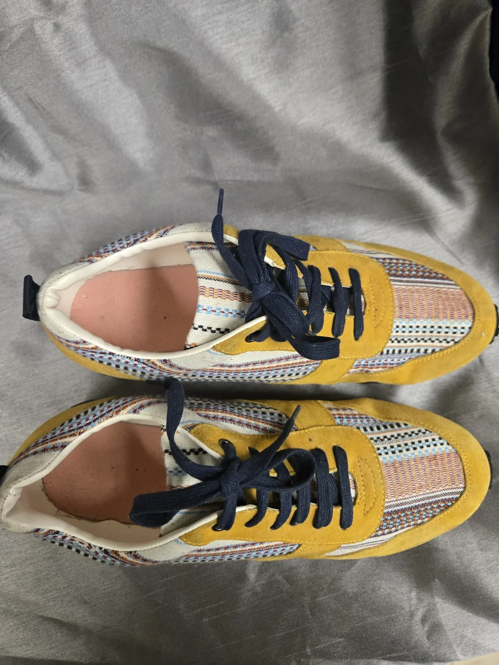 Men's Yellow Suede & Multicolor Knit Lace-Up Sneakers